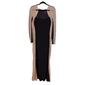 Xscape Contour Long Gown 16 Black Tan Two-Toned Mesh Beaded Evening Gala USA